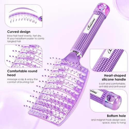 Miniatura 2 de Bsisme Juego de cepillos para el cabello, cepillo de pelo profesional curvado para un secado más rápido, cepillos desenredantes para mujeres