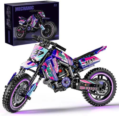 Miniatura 10 de Mesiondy Kit de bloques de construcción de juguete para motocicleta, conjuntos de ladrillos STEM, juguetes para niños y adultos, construye una Verde