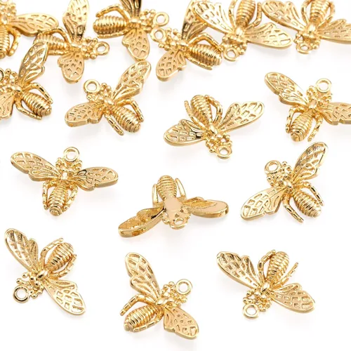 Miniatura 7 de FASHEWELRY 20 dijes de abejas de latón chapados en oro de 18 quilates, dijes de abeja dorados, dijes de joyería rellenos de oro con anillo de salto