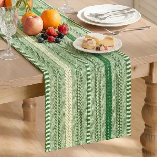 Miniatura 17 de Artoid Mode Camino de mesa tejido estilo granja verde ejército, decoración rústica de temporada festiva para la cocina y el comedor, para decoración