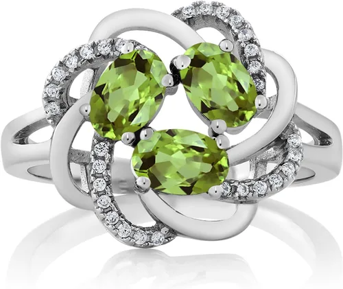 Miniatura 72 de Gem Stone King Flower Blossom Gemstone Birthstone Ring in 925 Sterling Silver 3-Stone Oval 6X4MM with Sparkling Accents Wedding Anniversary