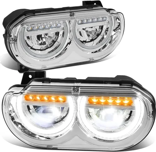 DNA MOTORING HL-HAY-020-CH Par de faros de halo completos con señal de giro secuencial LED, medio anillo, compatible con modelos 08-14 Dodge