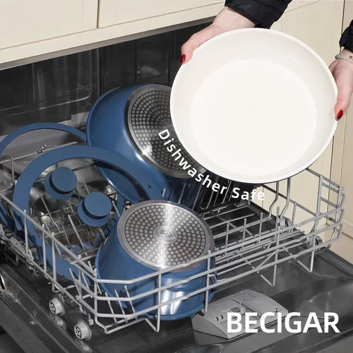 Miniatura 6 de BECIGAR Juego de 23 ollas y sartenes de cerámica, antiadherentes con mango desmontable, juego de cocina de inducción con mango extraíble, incluye