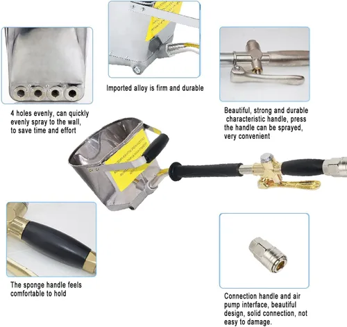 Miniatura 5 de YOUHO Pulverizador de estuco de pared de yeso pulverizador de cemento mortero pistola tolva herramienta, con kit de conexión de compresor 4 Jet