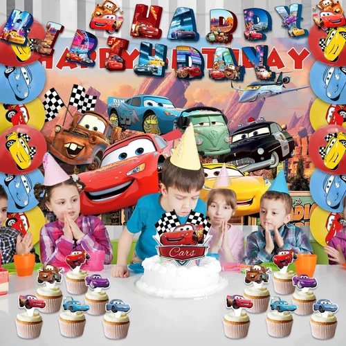 Miniatura 4 de El paquete de 42 piezas de decoración de fiesta McQueen incluye: pancarta, decoración de pastel, gota negra, globos para suministros de fiesta