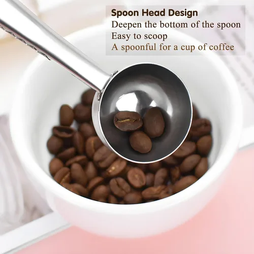 Miniatura 3 de Cuchara de café con clip para bolsa, 2 unidades, 1 cucharada de acero inoxidable de mango largo cucharas medidoras para café molido y granos, té