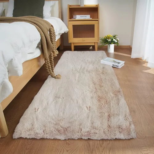 Miniatura 56 de Ghouse Alfombra ultrasuave de pelo sintético de conejo, alfombras lavables a máquina para dormitorio, alfombras esponjosas para sala de estar, Blanco