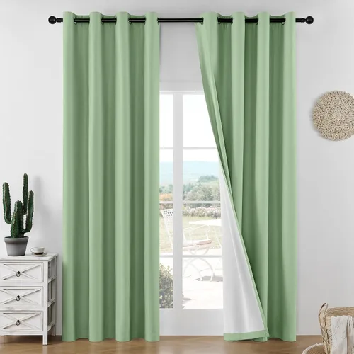 Joydeco Cortinas opacas de lino para dormitorio, con ojales de 90 pulgadas de largo, cortinas resistentes para sala de estar, cortinas con Verde