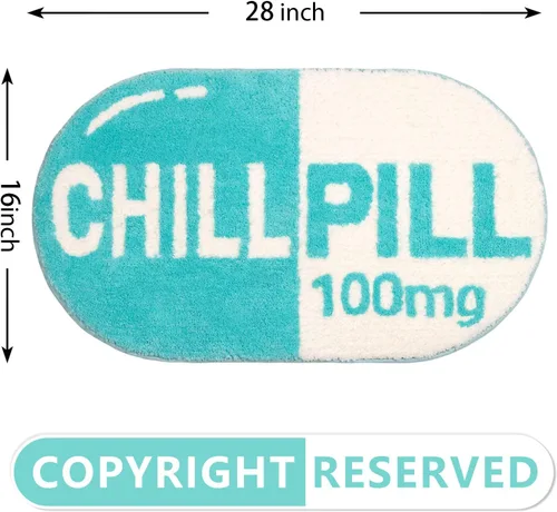 Miniatura 3 de RORA Alfombra de Baño Divertida y Bonita Chill Pill Azul Pequeña Alfombras de Baño Preppy Decoración de Baño Estética Alfombra de Baño