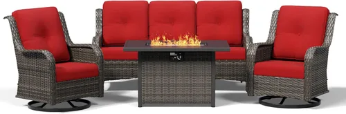 Miniatura 31 de Joyside Juego de sillas de mimbre para patio, juego de 3 piezas de mimbre para exteriores con 2 sillas reposabrazos y 1 mesa auxiliar para terraza