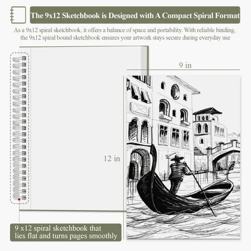Miniatura 2 de SuFly - Cuaderno de bocetos para dibujo, 9.0 x 12.0 in, 100 hojas (3.53 oz/m²), encuadernado en espiral, sin ácido, con tapa dura para lápiz de Verde
