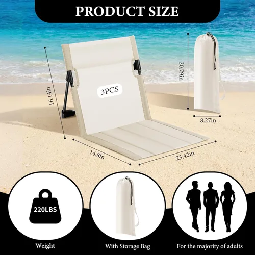 Miniatura 3 de Paquete de 3 sillas portátiles junto a la piscina, sillas de playa plegables para adultos, asiento ligero sin patas con bolsa de transporte, silla