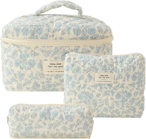Miniatura 15 de Juoxeepy Bolsa de maquillaje de algodón, bolsa de cosméticos de viaje, bolsa de cosméticos acolchada, bolsa de aseo floral estética coqueta A01-3pcs