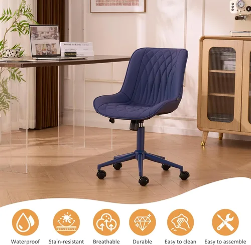Miniatura 8 de YOUNIKE Silla de oficina ergonómica de piel sintética sin brazos, cómoda silla de escritorio con respaldo mecedor, bonita silla giratoria con Azul