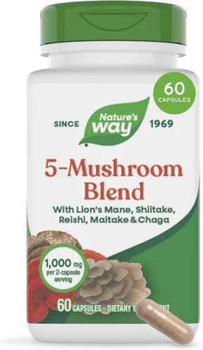 Nature's Way Mezcla de 5 hongos, con melena de león, shiitake, reishi, maitake, hongo chaga, 60 cápsulas veganas