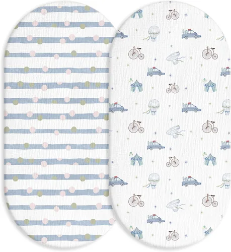 Miniatura 16 de Sábanas bajeras de muselina para moisés, paquete de 2 para bebé niño y niña, juego de sábanas suaves, transpirables y elásticas para bebé/colchón