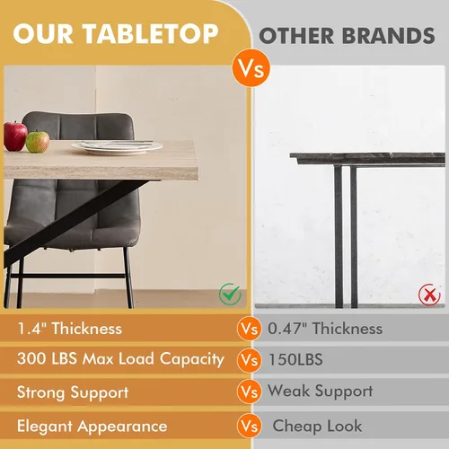 Miniatura 7 de Mesa de comedor de 55.1 pulgadas para 2 4 personas, pequeña mesa de cocina rectangular moderna de mediados de siglo con patas cruzadas de metal