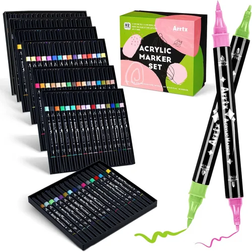 Miniatura 9 de Arrtx Paquete de 8 rotuladores de pintura negra de doble punta, marcadores de pintura acrílica grafiti negros para pintar sobre roca, papel, madera