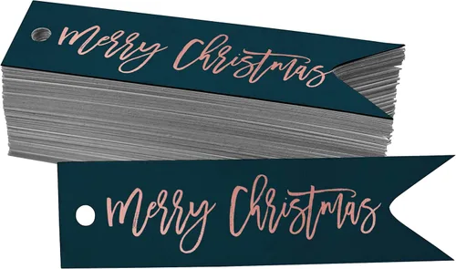 Miniatura 38 de Etiquetas de papel colgantes con texto en inglés "Merry Christmas", 50 unidades Blanco