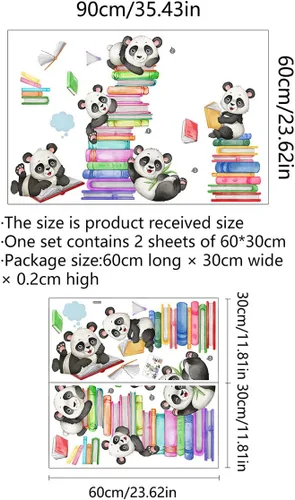 Miniatura 6 de Calcomanías de Pared de Pandas Animales Leyendo Libros Pegatinas de Pared para Guardería de Bebé Dormitorio de Niños Aula Decoraciones de Pared