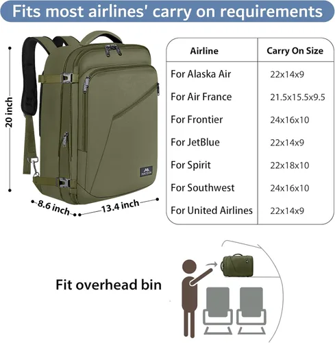 Miniatura 83 de MATEIN - Mochila de viaje extragrande de 10.56 galones, mochila de viaje ampliable apta para aerolíneas, para viajeros de fin de semana, hombres