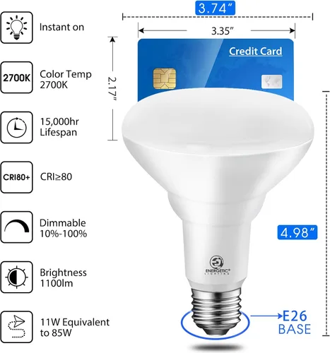 Miniatura 2 de Energetic Paquete de 6 Bombillas LED BR30, Luces de Inundación para Interiores 1100LM, 11W (Equivalente a 85W), Regulables, Blanco Suave 2700K, Base