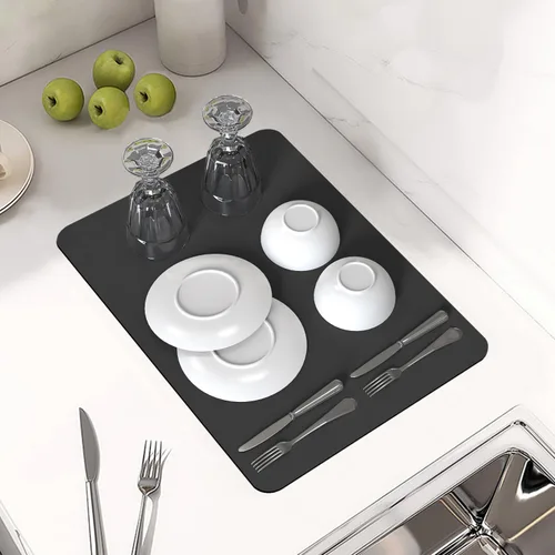 Miniatura 2 de PoYang Tapete de café pequeño de 17 x 12 pulgadas, accesorios de barra de café para encimera, tapete absorbente para secado de platos, almohadilla