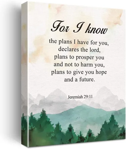 YeleY Impresión inspiradora con versículo bíblico de Jeremías 29:11 for I Know the Plans, lienzo, arte de pared, acuarelas, escritura, póster, obra
