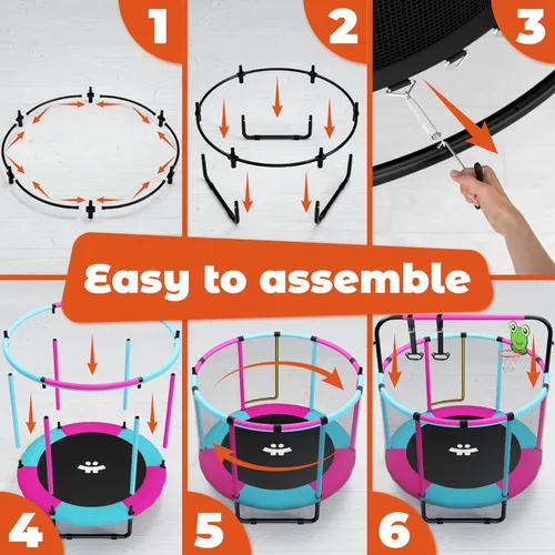Miniatura 5 de Happin® - Cama elástica de 55 pulgadas para niños con cerca de seguridad, trampolín interior y exterior para niños pequeños, diseño ultra seguro