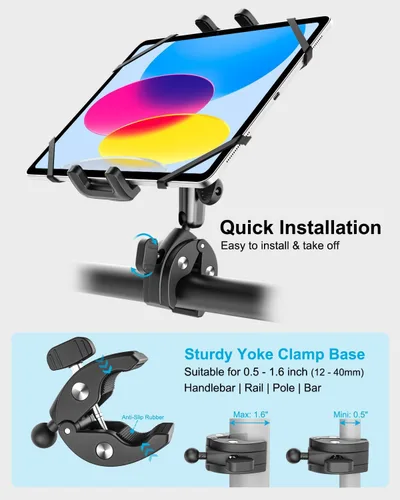 Miniatura 4 de Soporte de yugo para tableta, soporte de abrazadera de yugo para iPad para aviones, brazo de metal ajustable de 360° entrenador de aviación soporte