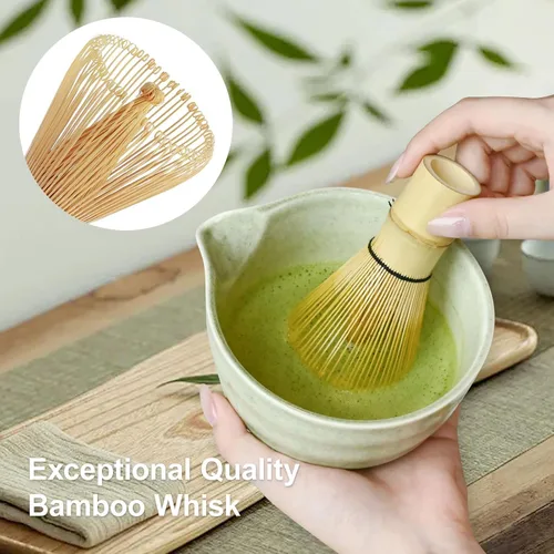 Miniatura 3 de Juego de batidor de matcha verde, kit de té japonés con batidor y cuchara de bambú, Chawan de cerámica con boquilla para ceremonia de té