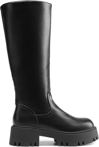 Miniatura 2 de DREAM PAIRS Botas altas hasta la rodilla, cómodas botas de plataforma gruesa con punta redonda y cremallera lateral para mujer