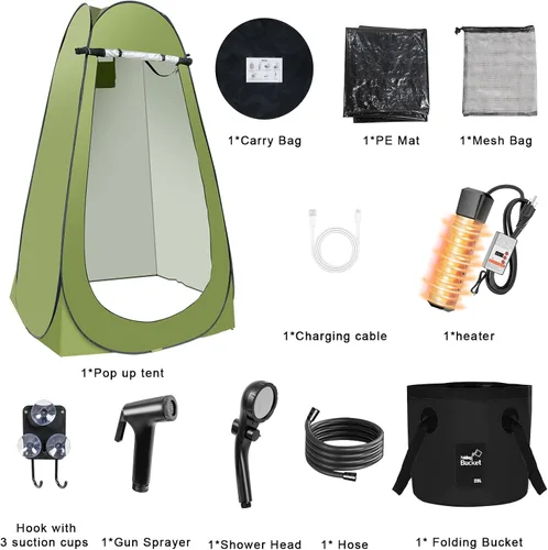 Miniatura 9 de Tienda de Campaña de Ducha Caliente Portátil para Acampar, Tienda de Privacidad Desplegable con Ducha de Camping Recargable con Calentador de Agua