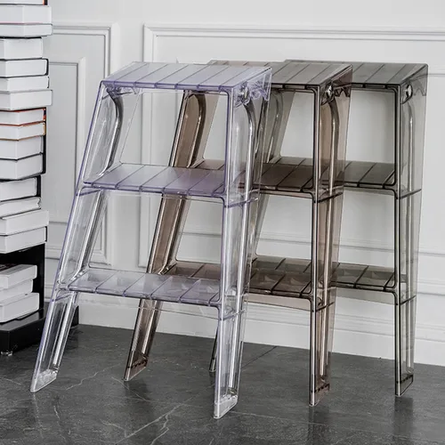 Miniatura 2 de Taburete de escalera de 3 escalones, escalera transparente, multifuncional, plegable, de acrílico, para el hogar, varios colores, escalera plegable