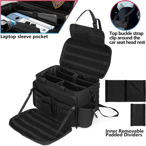 Miniatura 3 de Trunab Patrol Bag - Organizador de asiento delantero de coche para policía, bolsa de servicio militar con funda para laptop de 15.6 pulgadas
