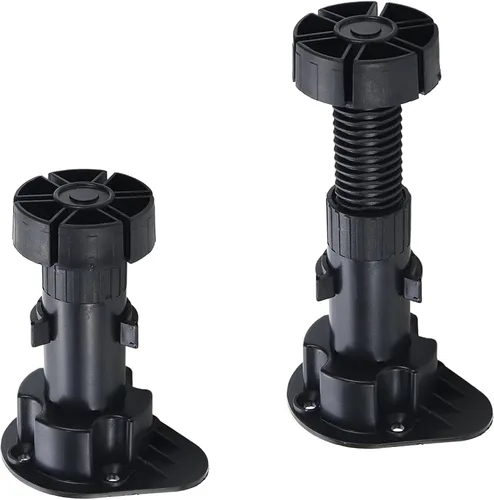 Miniatura 8 de Niveladores ajustables de 3.9 a 5 pulgadas para borde de gabinete, 12 piezas, patas niveladoras de muebles, pies de nivelación de plástico negro