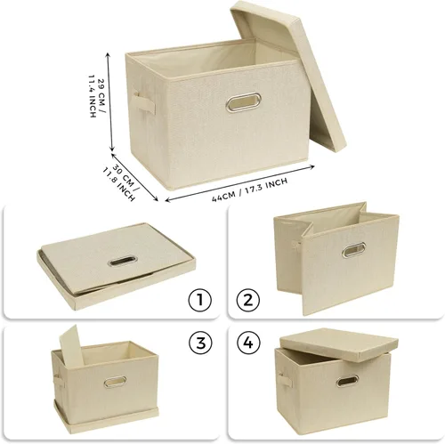 Miniatura 2 de SNWDN Paquete de 4 contenedores plegables de tela con tapas, caja de almacenamiento de tela con tapas para organizadores de armario y almacenamiento