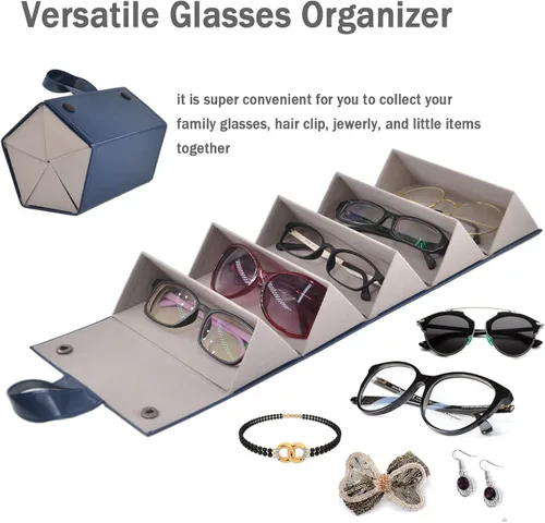 Miniatura 2 de Soporte organizador de almacenamiento de gafas de sol plegable con 5 compartimentos de ranura para múltiples lentes