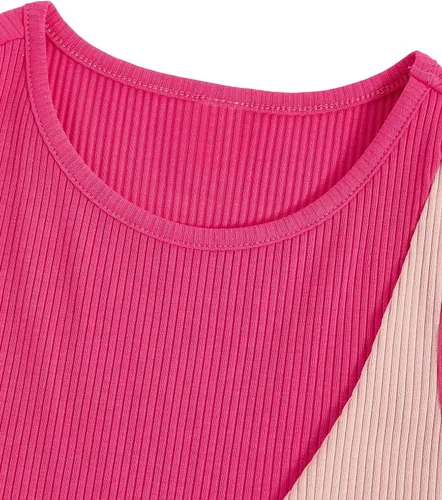 Miniatura 3 de Verdusa Camiseta corta sin mangas acanalada con cuello redondo y bloques de color para mujer