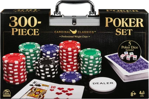 Spin Master Games, Cardinal Classics, juego de póquer de 300 piezas con estuche de transporte de aluminio, fichas de peso profesional y dados de