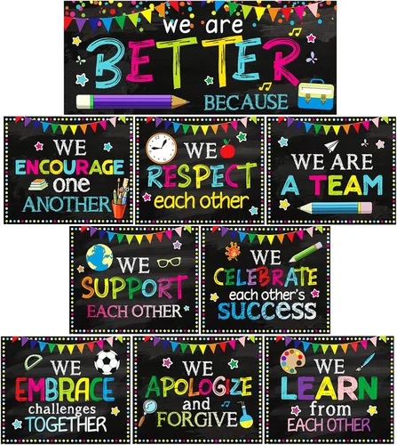 Decoración de aula motivacional para tablón de anuncios, póster de regreso a clases, juego de carteles para jardín de infantes, preescolar,