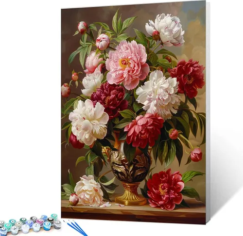Miniatura 29 de Tucocoo Kit de pintura de lavanda por números con pinceles y pigmento acrílico sobre lienzo para adultos, diseño rústico de ventanas, arte floral