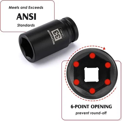 Miniatura 3 de MIXPOWER Juego de 6 puntos de 3/4 de pulgada de accionamiento profundo de impacto de casquillo - 33mm (métrico), CR-MO, casquillo de tuerca de eje