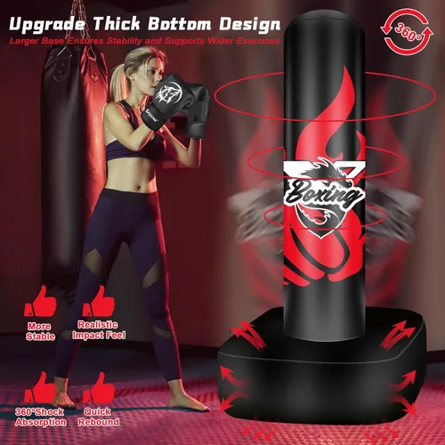 Miniatura 5 de Saco de boxeo de pie para adultos y adolescentes, saco de boxeo independiente de 70 pulgadas con guantes de boxeo y bomba de aire eléctrica