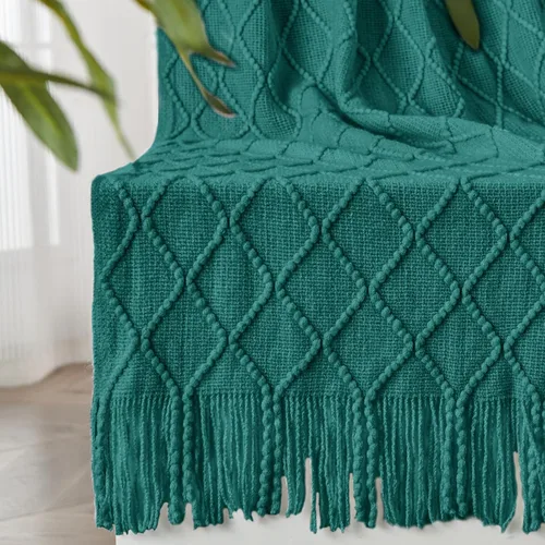 Miniatura 50 de inhand Mantas de punto para sofá y cama, manta de punto suave y acogedora con borlas, mantas decorativas ligeras y mantas decorativas de granja