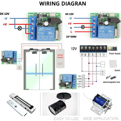 Miniatura 5 de DieseRC Interruptor de control remoto inalámbrico universal de 433 Mhz CC 12 V 1 CH RF Relé receptor módulo con 1 transmisor, interruptor remoto