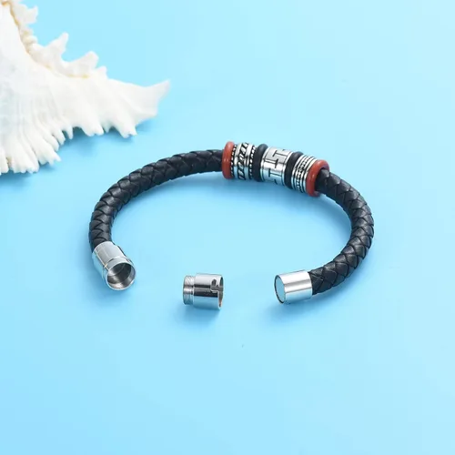 Miniatura 6 de Oinsi Pulsera trenzada de cuero auténtico, joyería de cremación para cenizas para hombres y mujeres, pulsera de urna conmemorativa de recuerdo
