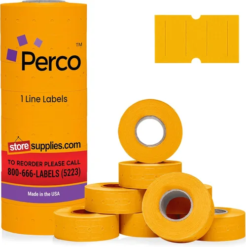 Perco - Etiquetas de 1 línea naranja fluorescente – 8,000 etiquetas de precio en blanco y fecha para pistolas Perco Lite, X, Plus y Pro 1 línea de