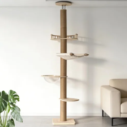 Árboles para gatos de piso a techo para gatitos y gatos grandes con cuerda natural, árbol alto para gatos hasta el techo, altura ajustable de 82-112