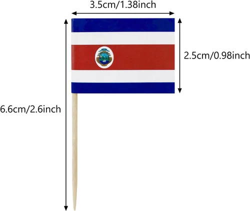Miniatura 3 de 100 piezas Bandera de Costa Rica Bandera pequeña de Costa Rica con palillo de dientes Decoración Mini Toppers para cupcakes y brochetas para cóctel